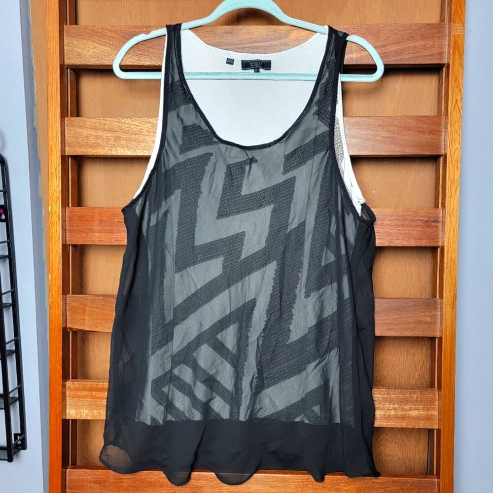 Guess Chain Print Sheer Black Tank Top, Sz  XL